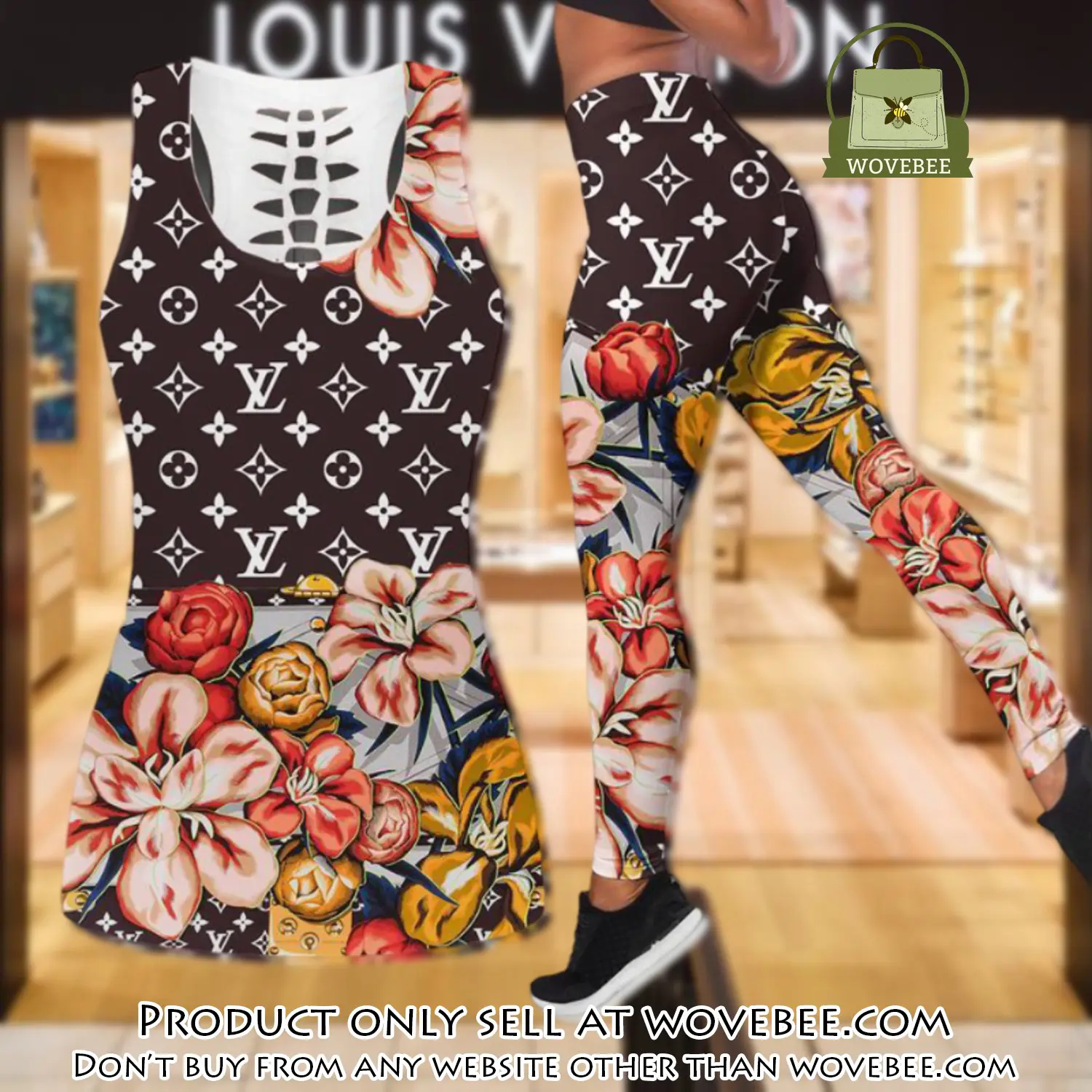 Louis vuitton floral tank top leggings set luxury brand lv for women yoga gym wvb0324139